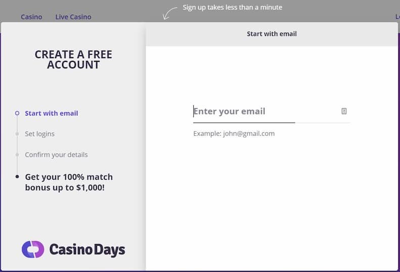 Casino Days Sign Up